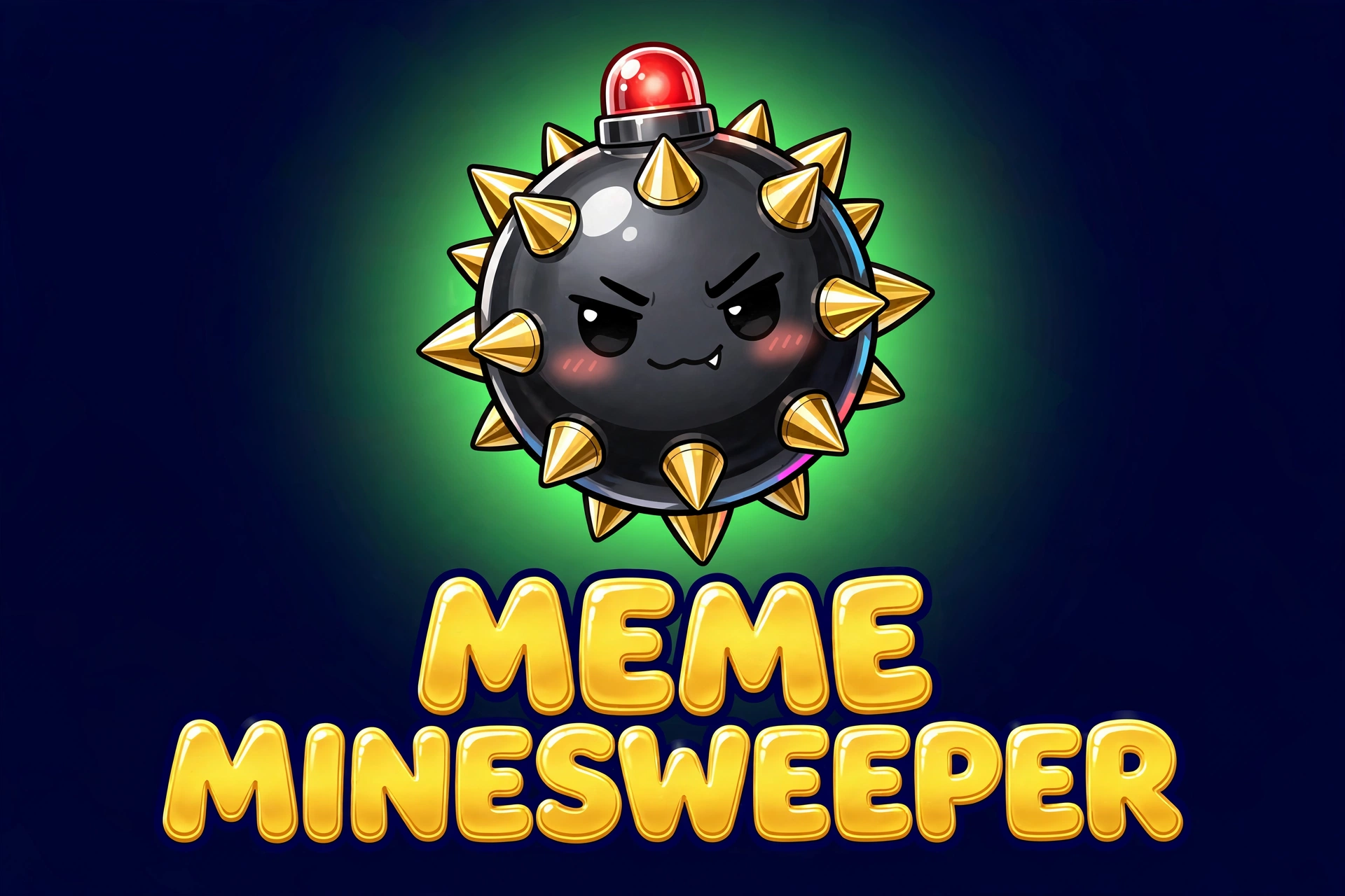 The Meme Minesweeper mine — black and gold, glowing green for a clean sweep
